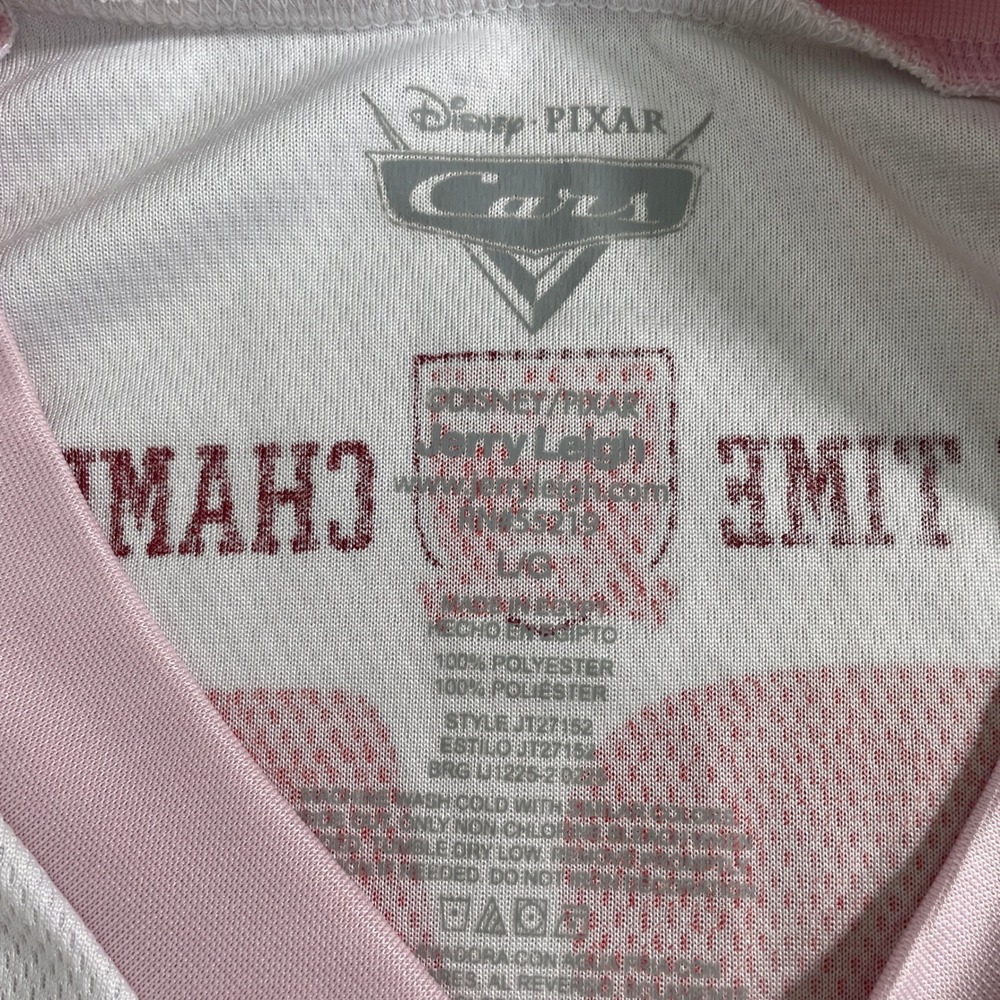 Disney Pixar Cars Lightning McQueen #95 White Piston Cup Jersey Women's LARGE - Picture 8 of 9